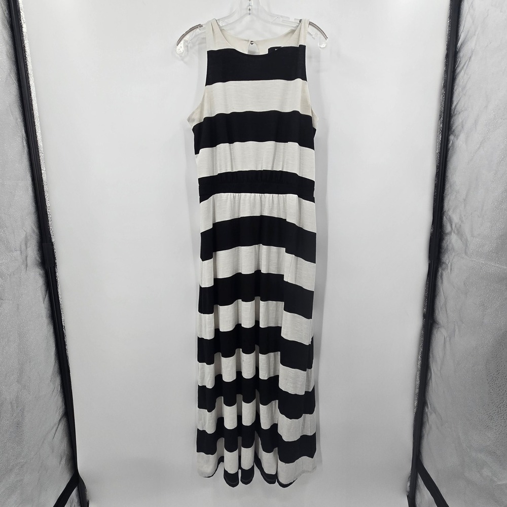 Mossimo Black White Striped Sleeveless Maxi Dress‎ Large Elastic Waist Keyhole
